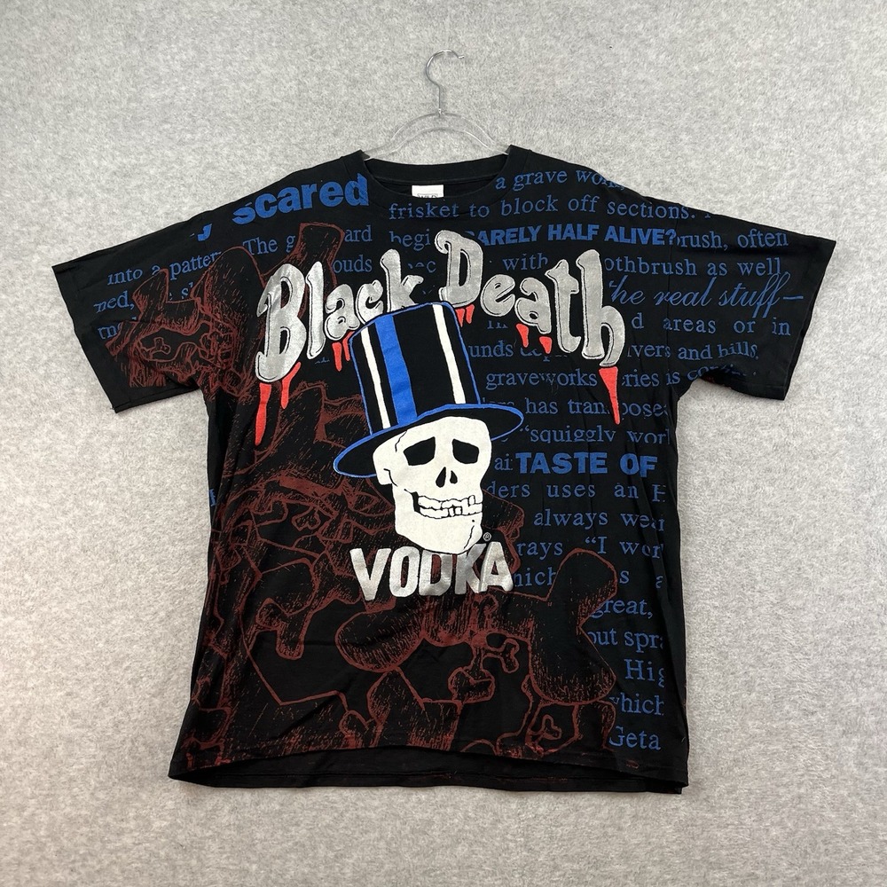 Vintage Black Death Vodka Slash GNR T-Shirt Guns N Roses XL All Over Print AOP